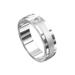 white gold mens ring with brushed finish and polished sides with princess cut diamond