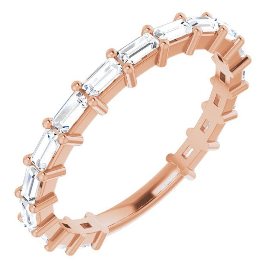 rose gold diamond eternity ring with baguette diamonds
