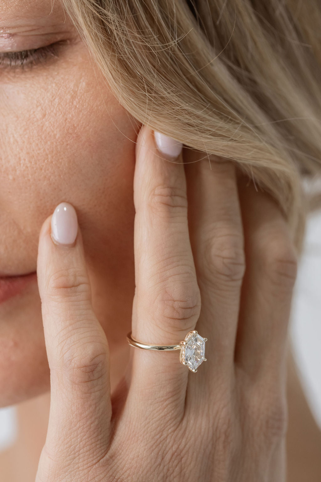 hexagonal cut diamond solitaire engagement ring