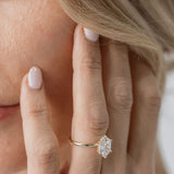 hexagonal cut diamond solitaire engagement ring