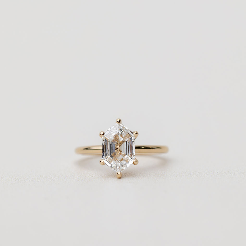 hexagonal diamond solitaire engagement ring