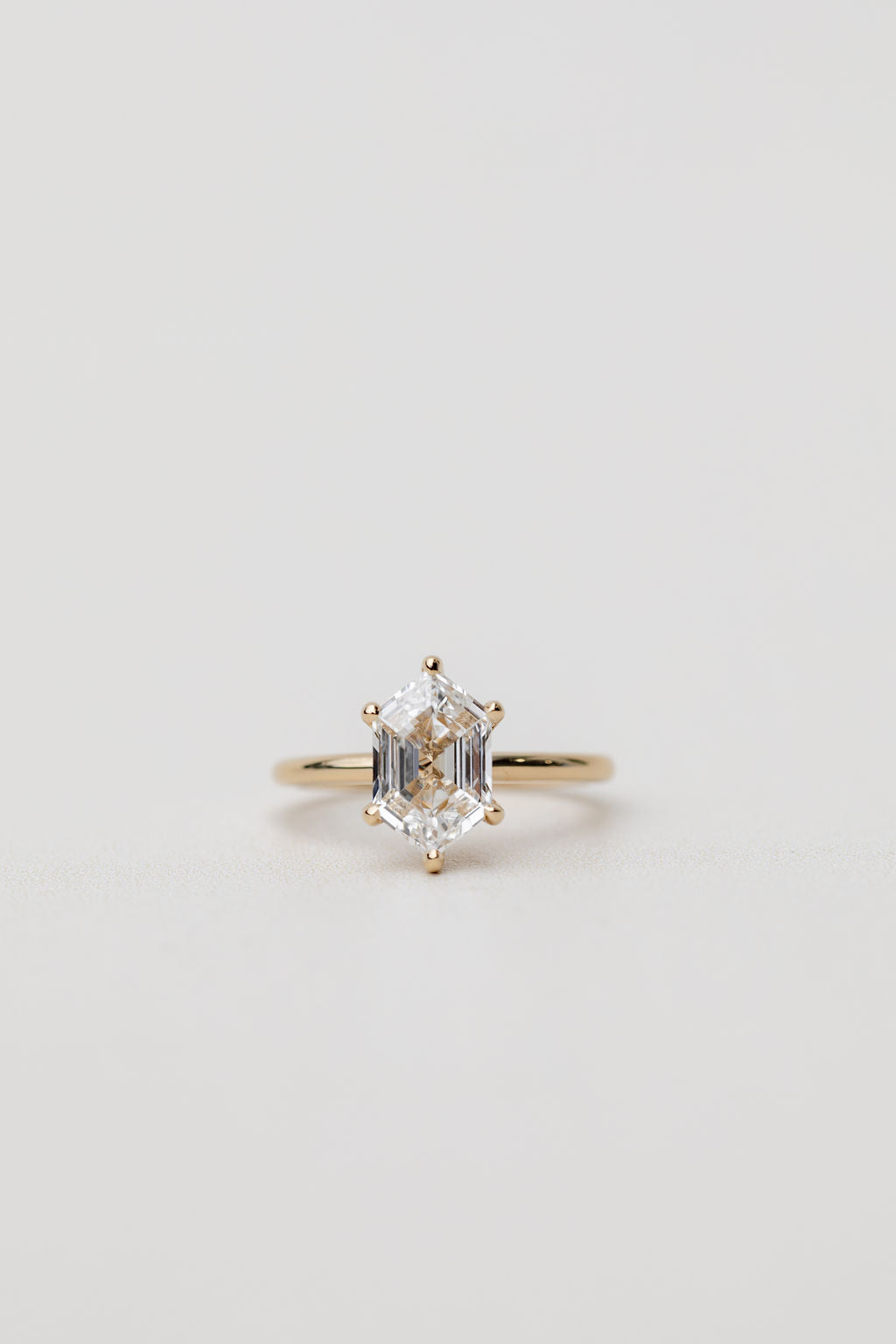 hexagonal diamond solitaire engagement ring
