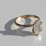 hexagonal cut diamond solitaire engagement ring
