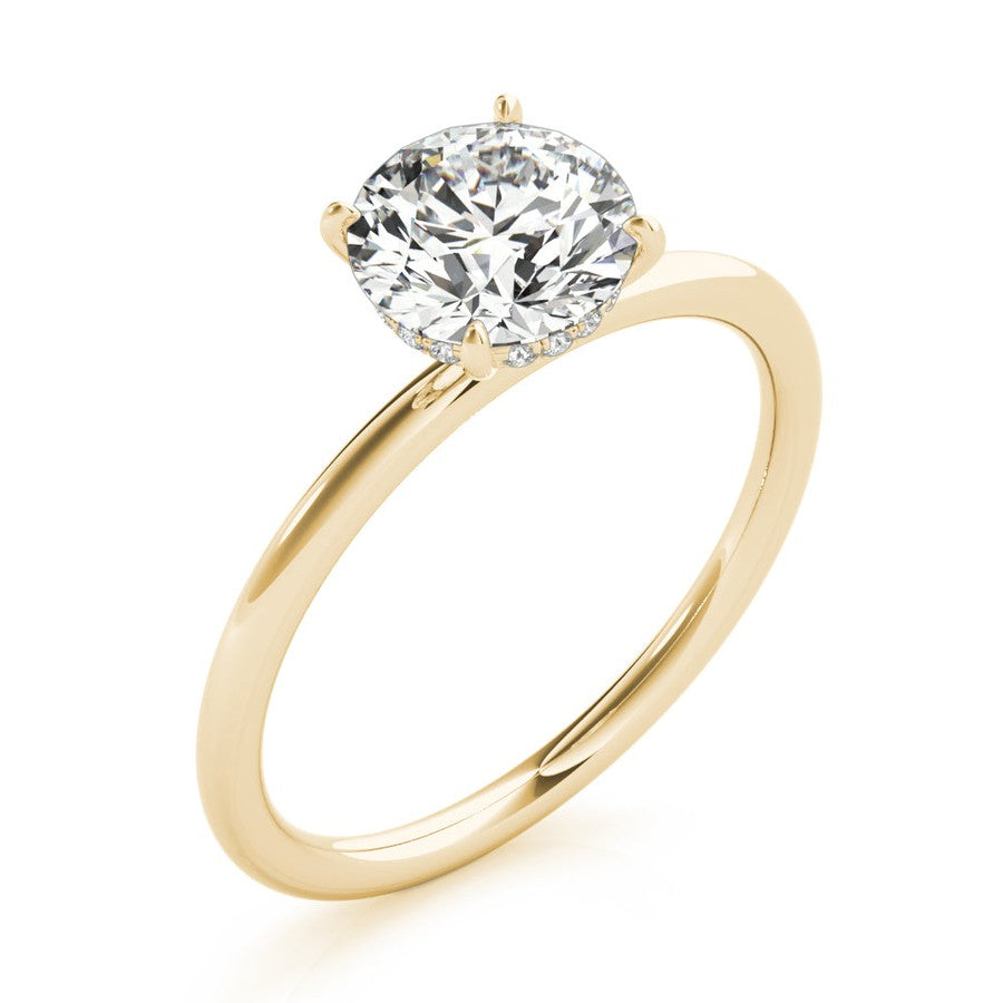 yellow gold hidden halo solitaire moissanite engagement ring