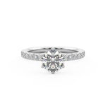Platinum diamond ring with 6 claws and diamonds in the band