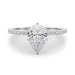 White Gold Pear Shape Moissanite Engagement ring on moissanite band