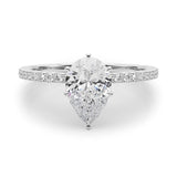 White Gold Pear Shape Moissanite Engagement ring on moissanite band