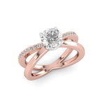 Rose Gold round moissanite engagement ring with flat cigar style criss cross band