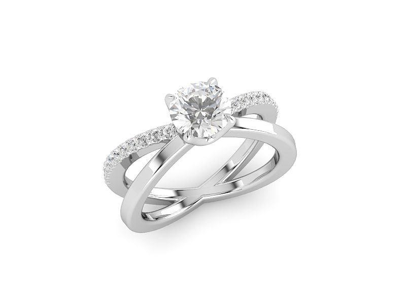 Lois - a stunning criss cross band with a diamond band intersecting a flat profile band
