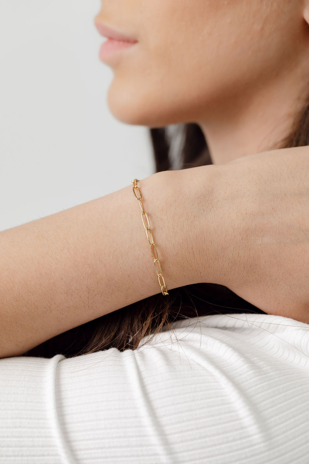 gold long link bracelet 
