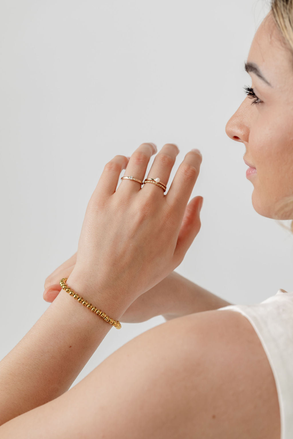 maxi gold ball bracelet and gold stacking rings