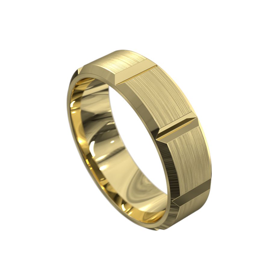  mens ring brushed finish with vertical lines yellow gold 