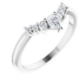 Moissanite Crown ring with Pear Accent - a curved shape moissanite ring with pear shape moissanite and round moissanite