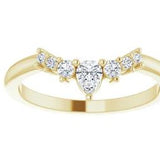 Moissanite Crown ring with Pear Accent - a curved shape moissanite ring with pear shape moissanite and round moissanite