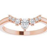 Moissanite Crown ring with Pear Accent - a curved shape moissanite ring with pear shape moissanite and round moissanite