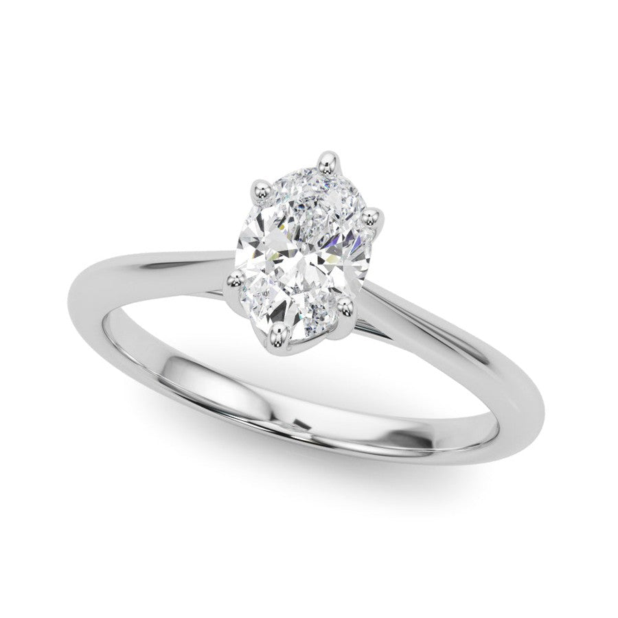 White Gold Oval Moissanite Engagement Ring with 6 claws