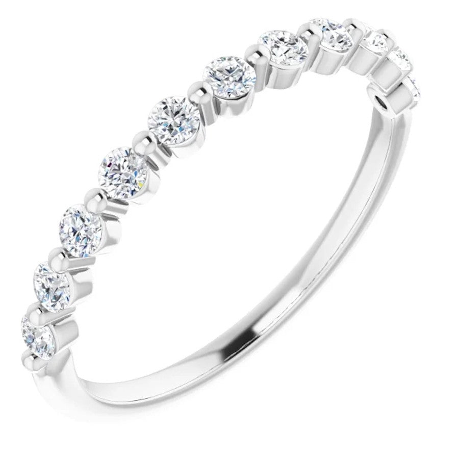 white gold diamond eternity ring with single claws and round diamonds