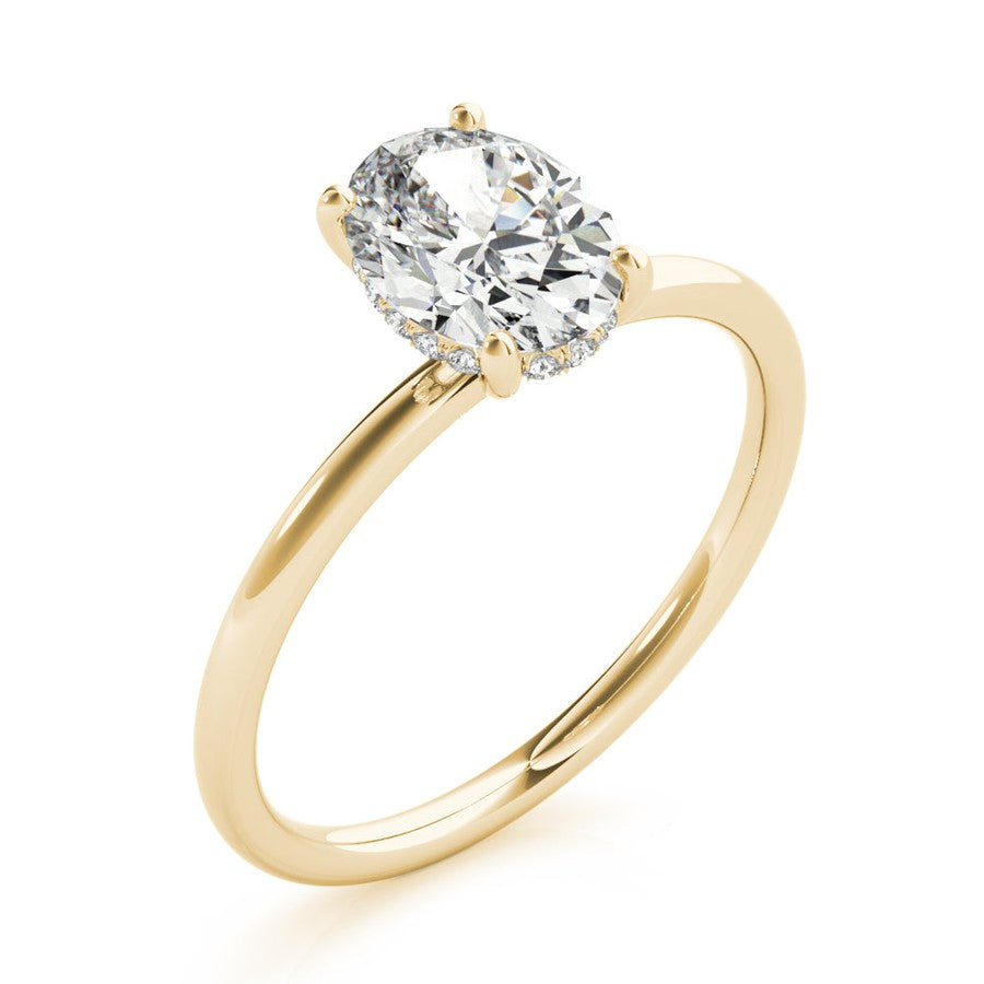 Yellow Gold oval engagement ring with hidden halo
