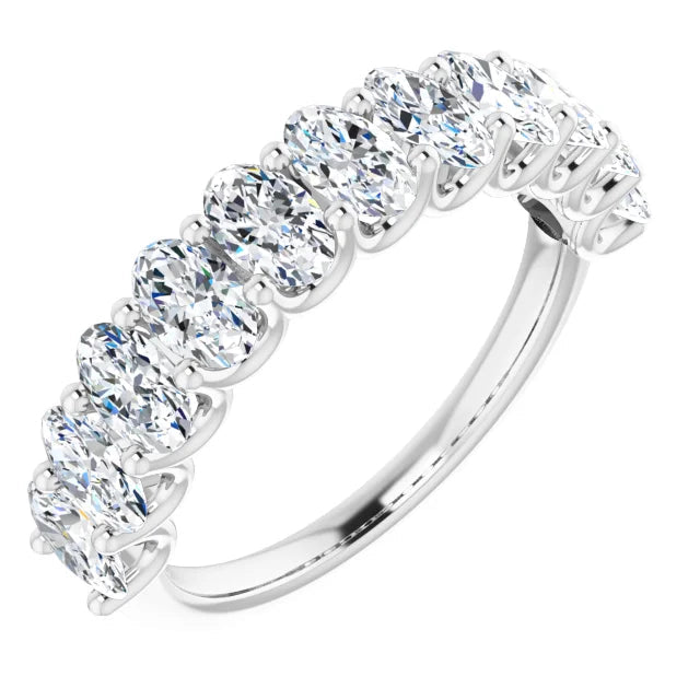 Diamond wedding ring with oval shape diamonds in white gold