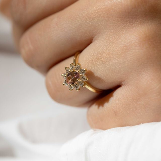 pink with diamond engagement ring 