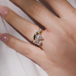 Gold Curved Wedding Ring with Round Brilliant Cut Diamonds