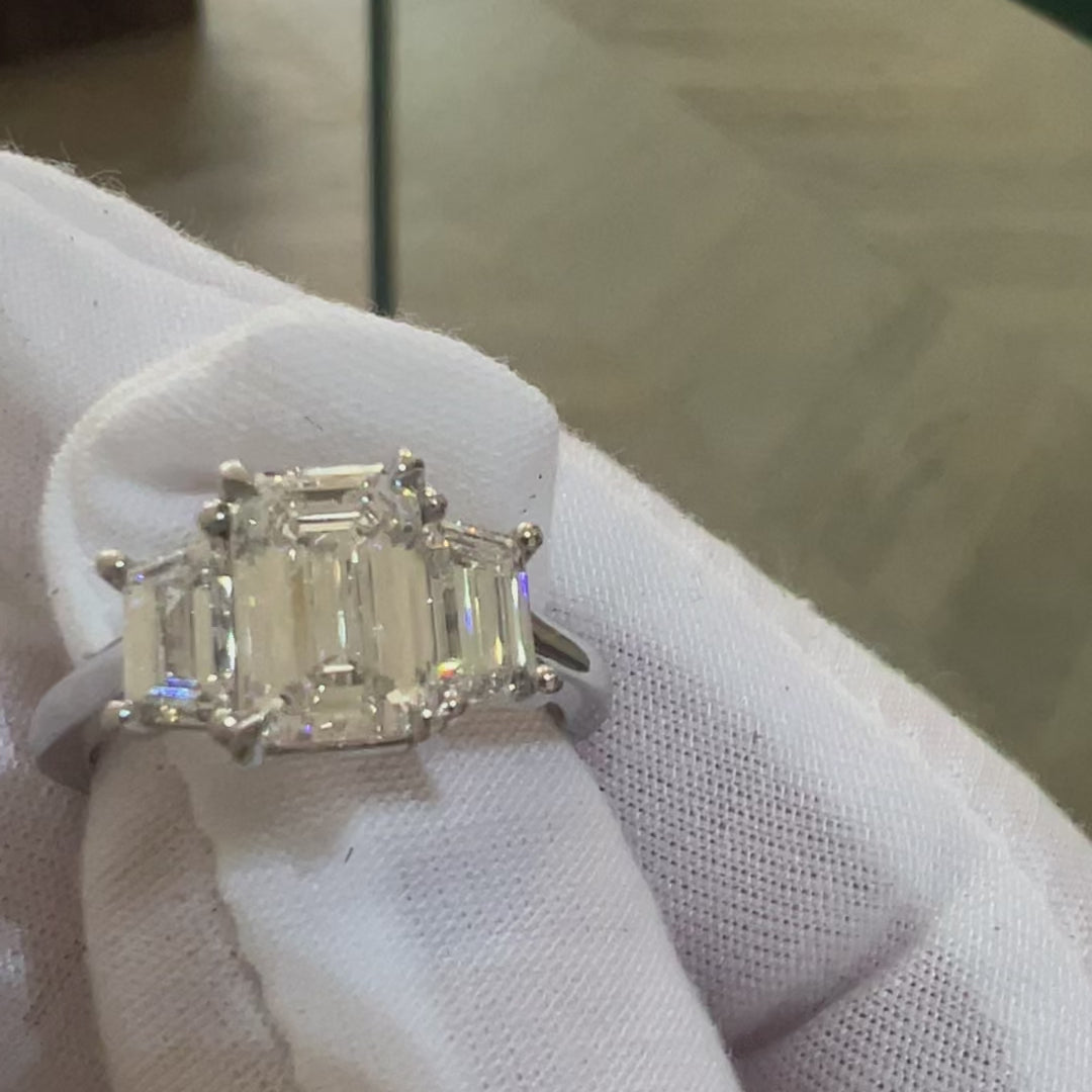 Harriett Emerald Cut 3 stone ring in platinum