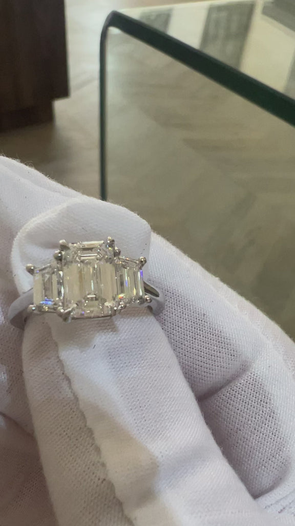 Harriett Emerald Cut 3 stone ring in platinum