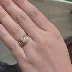 Elongated cushion cut diamond engagement ring with v shape diamond wedding ring 2