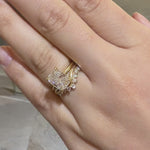 Elongated cushion cut diamond engagement ring with v shape diamond wedding ring