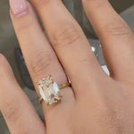 Elongated Cushion Old Mine Cut 5.03ct Diamond Ring on hand