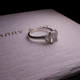 radiant diamond three stone ring