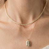 rectangular bevel locket necklace with a rope chain