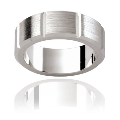 white gold mens ring brushed finish with vertical lines 