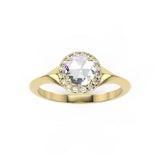 Rose Cut Diamond with Diamond Halo engagement ring