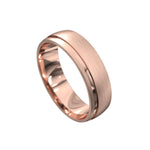 rose gold brushed finish mens wedding ring with polished edge and carved line 
