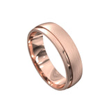rose gold brushed finish mens wedding ring with polished edge and carved line 