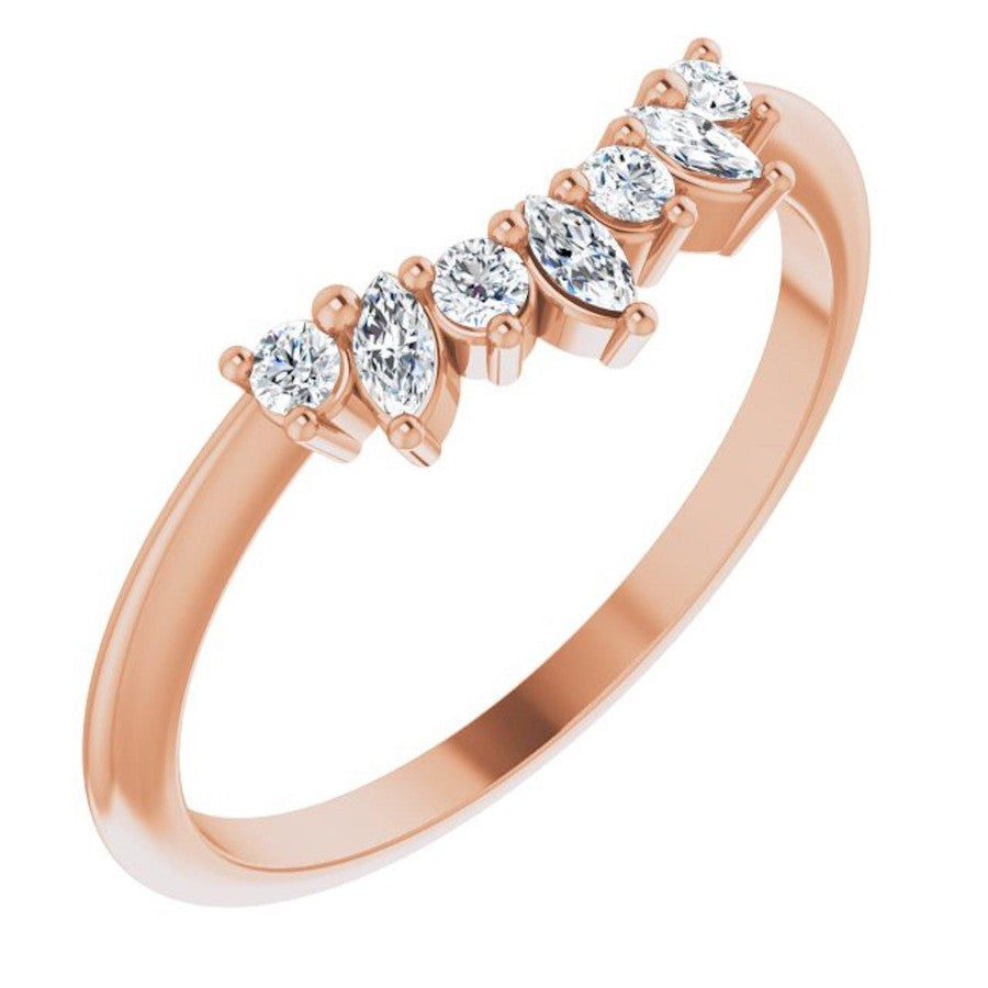 rose gold diamond crown ring with round diamonds and marquise diamonds