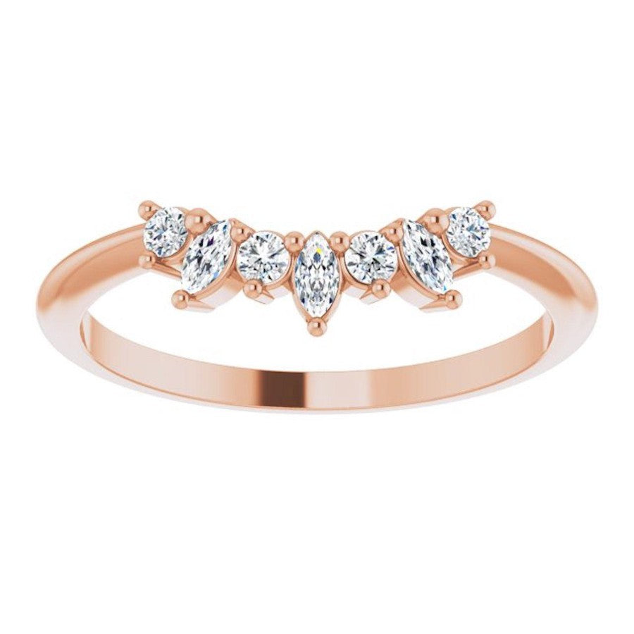 rose gold diamond crown ring with round diamonds and marquise diamonds