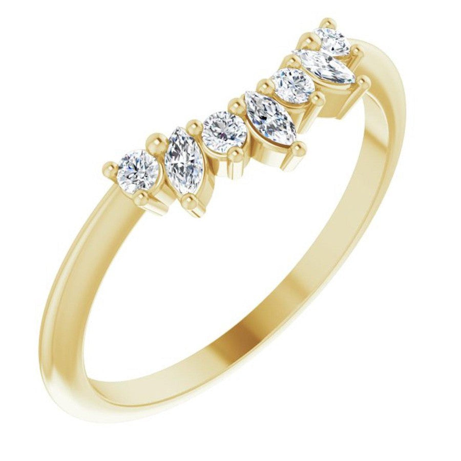yellow gold diamond crown ring with round diamonds and marquise diamonds