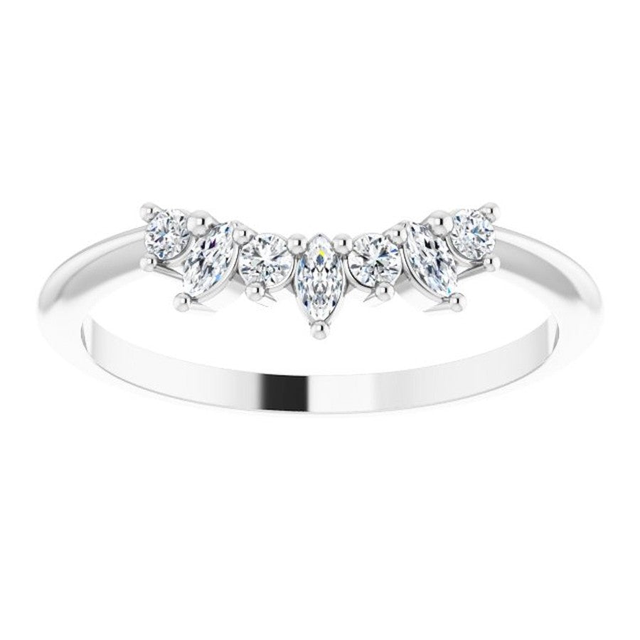 white gold diamond crown ring with round diamonds and marquise diamonds