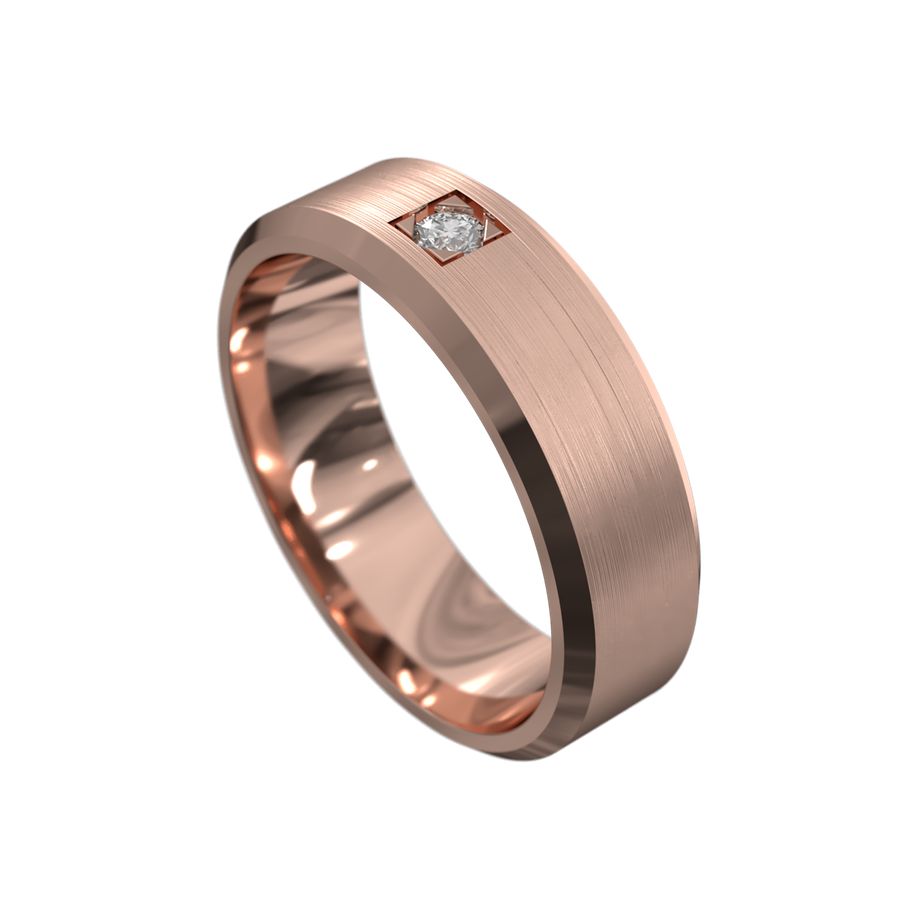 rose gold men's wedding ring brushed gold with beveled edge diamond pressure set