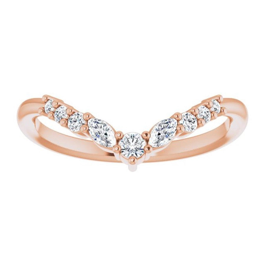 rose gold diamond crown ring with round diamonds and pear shape diamonds