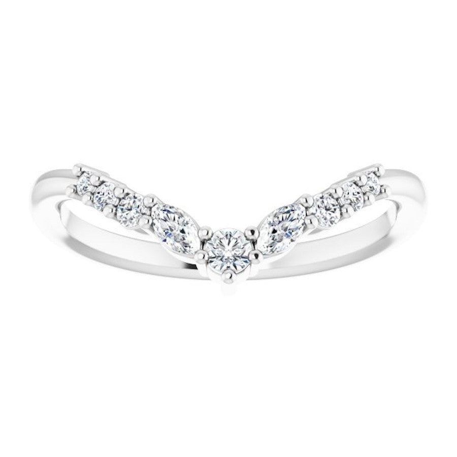 white gold diamond crown ring with round diamonds and pear shape diamonds
