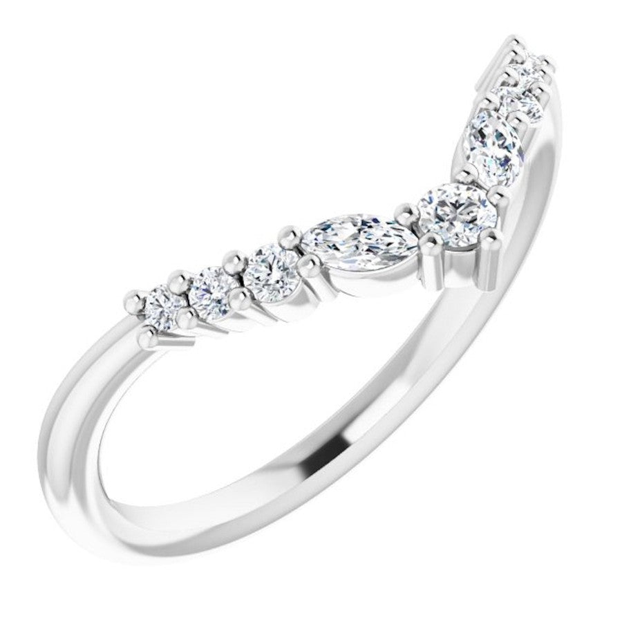 white gold diamond crown ring with round diamonds and pear shape diamonds