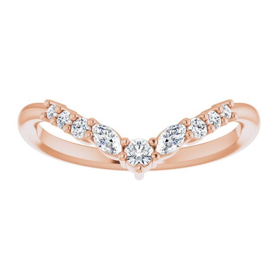 rose gold diamond crown ring with round diamonds and pear shape diamonds