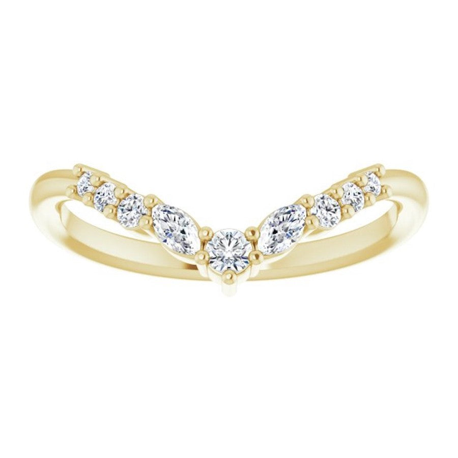 yellow gold diamond crown ring with round diamonds and pear shape diamonds