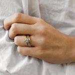 yellow gold round solitaire engagement ring with diamond ring and classic yellow gold wedding ring