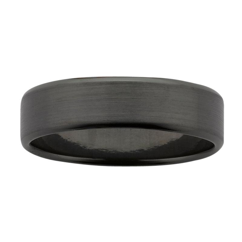 black zirconium mens ring with brushed finish and bevelled edges