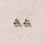 three stone round diamond earrings