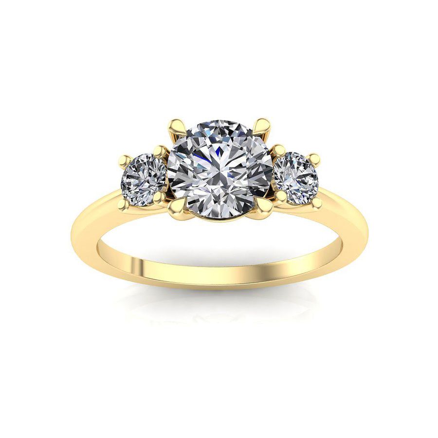 yellow gold 3 stone diamond engagement ring with 3 round diamonds and yellow gold claws